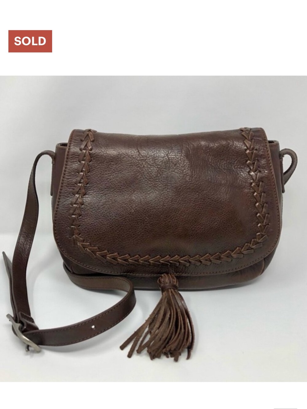 J. Jill Brown Leather Crossbody with Braided Trim & Tassel